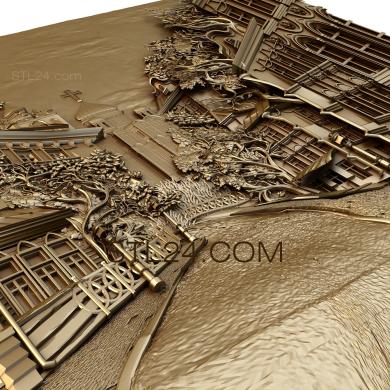 Панно художественные (Улица храм крест, PH_0125) 3D модель для ЧПУ станка
